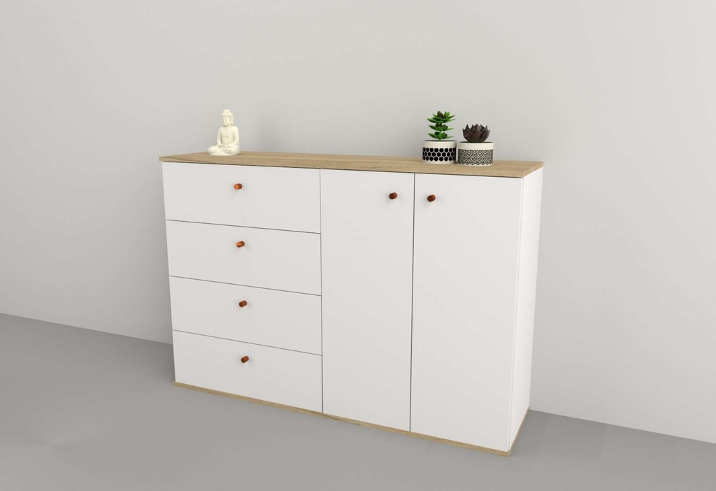 Bahiut Tables 4 Cajones 2 Puertas Olmo Finlandes Blanco