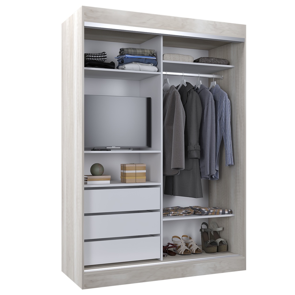 Vestidor 2 Puertas 1 Puerta Con Espejo 140X200 Blanco