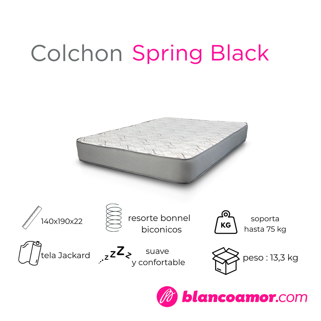 Colchon Spring Black Resorte 1.40 X 1.90 X 0.22