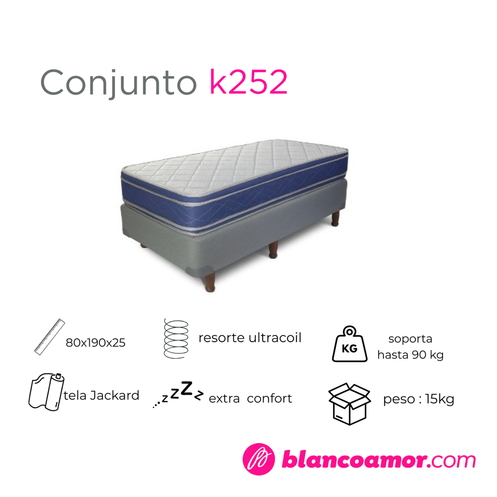 Conjunto de colchón y sommier K252 0.80 X 1.90 Azul 