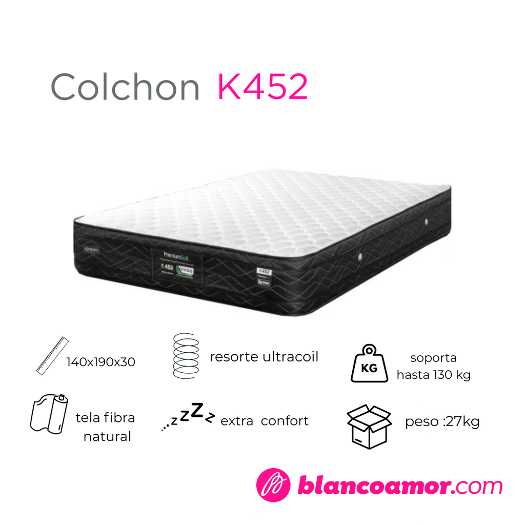 Colchon K452 1.40 X 1.90 X 0.30 Blanco Con Negro