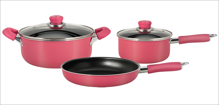 Bateria De Aluminio  Hudson-Set Ollas/Cacerolas Y Sarten 5 Pzs - Color Rosa