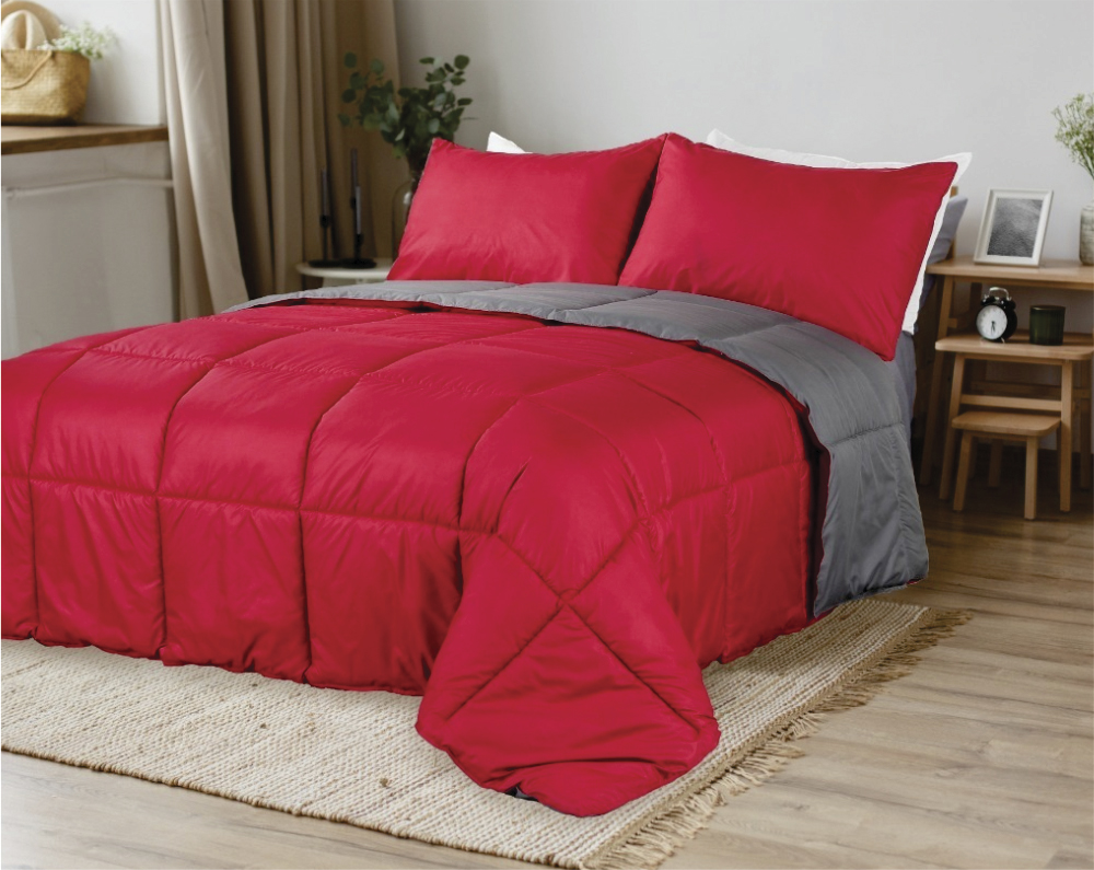 Acolchado Simil Plumon Queen 230 X 240 Gris/Rojo