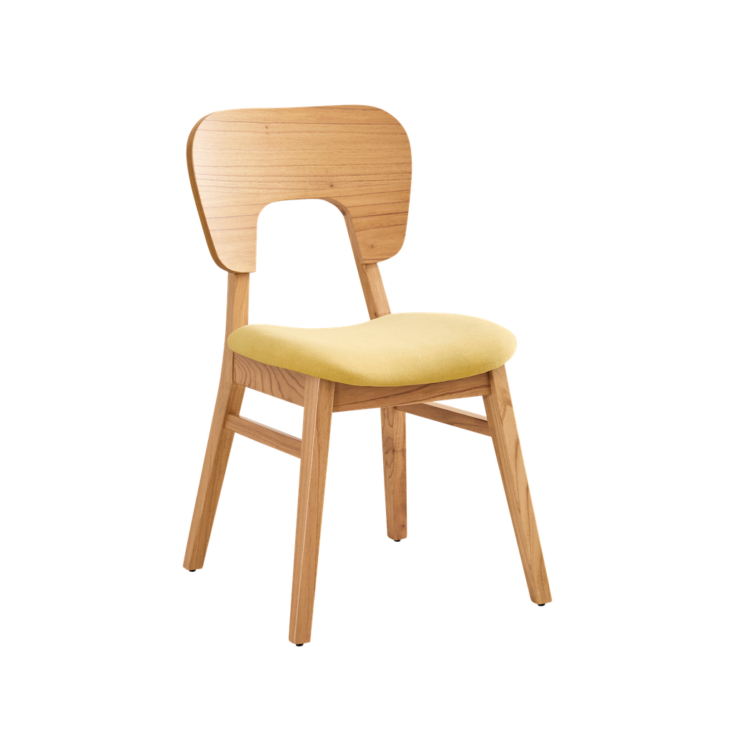 Silla Naoto Roble Respaldo Madera Tapizado Lino Mostaza