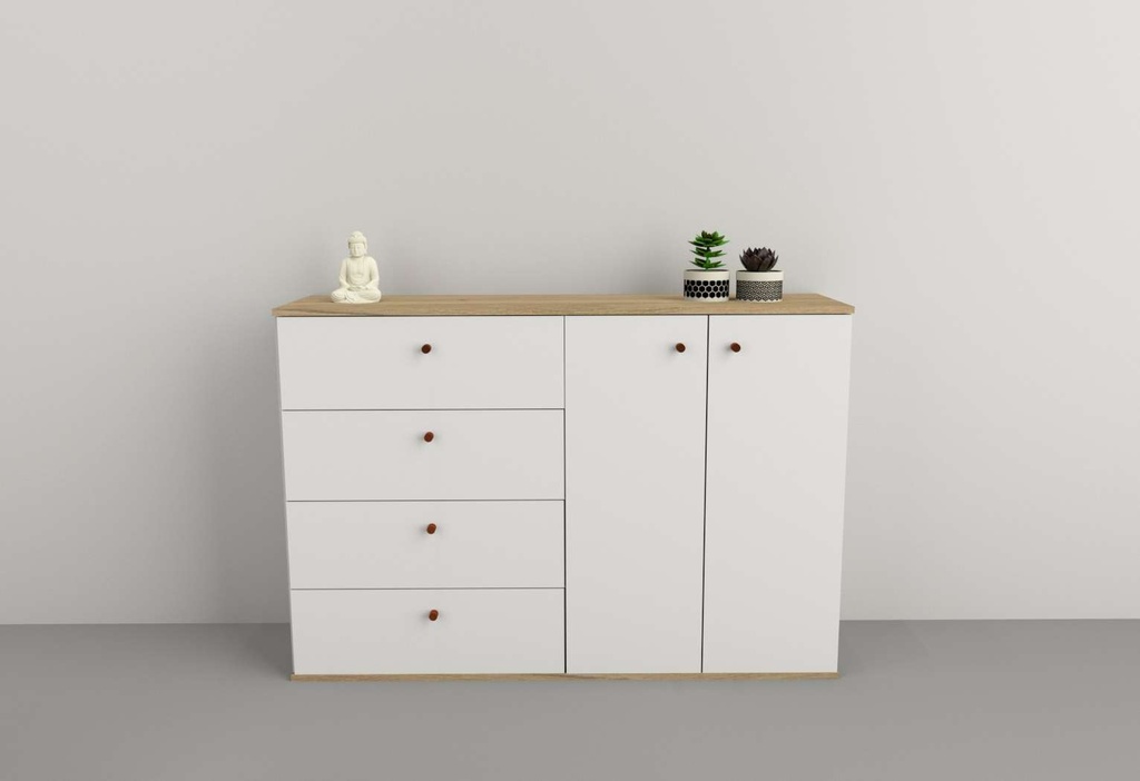 Bahiut Tables 4 Cajones 2 Puertas Olmo Finlandes Blanco