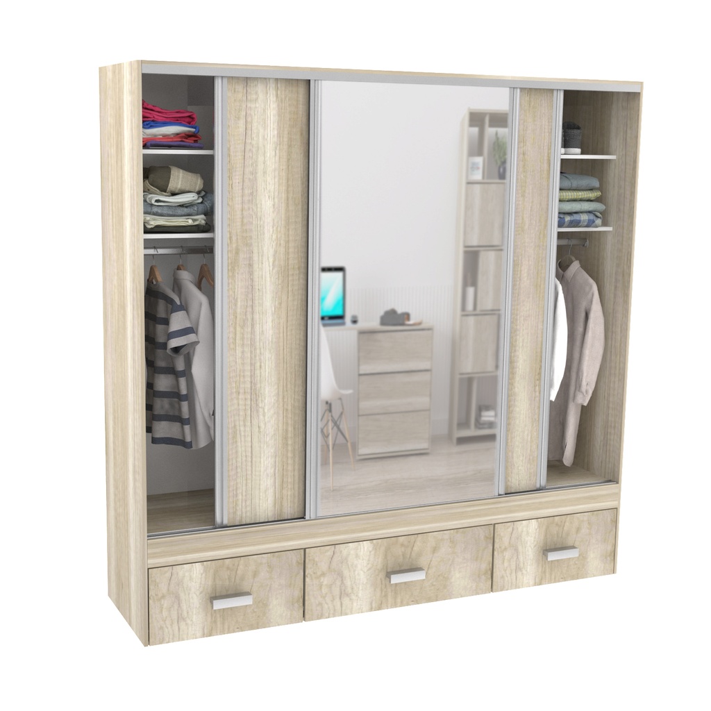Vestidor 3 Puertas 1 Puerta Con Espejo 220X220 Helsinki