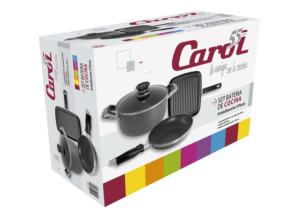 Jgo.Bateria  4 Pzas.Cacerola 26(3726)Sarten 26 (61426) Bifera( 31902)En Caja Ilustrada