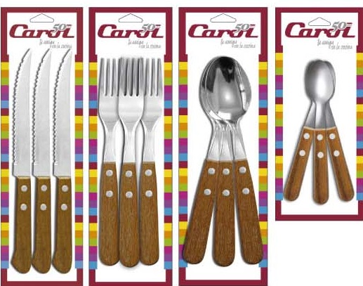 Cuchillo De Mesa Mango Madera, Blister X 3(61003)