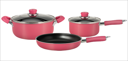 [7506178502641] Bateria De Aluminio  Hudson-Set Ollas/Cacerolas Y Sarten 5 Pzs - Color Rosa