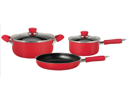 [7503021366504] Bateria De Aluminio  Hudson-Set Ollas/Cacerolas Y Sarten 5 Pzs - Color Rojo