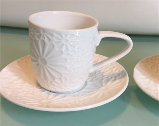[7798257508341] Taza C/ Plato Porcelana Trama Margarita Taza: 11X7.2X7.5Cm Plato: 14X14X1.5Cm