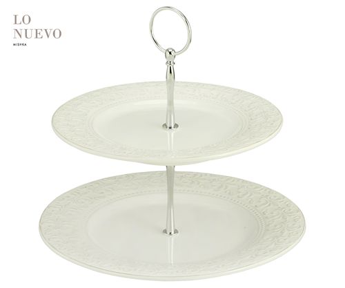 [7798293790717] Plato P/Masas 2 Pisos Ceramica C/ Borde Tramado Flor De Lis 25Cm