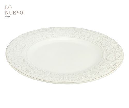[7798293790724] Plato Cerámica C/ Borde Tramado Flor De Liz 25,3Cm