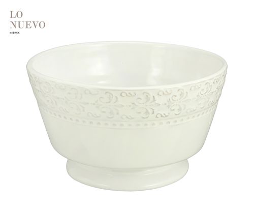 [7798293790755] Bowl Ceramica C/ Borde Tramado Flor De Lis 17,5Cm