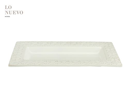 [7798293790809] Bandeja Rect Cerámica Tramado Flor De Lis 35,6X17,8X3,6Cm