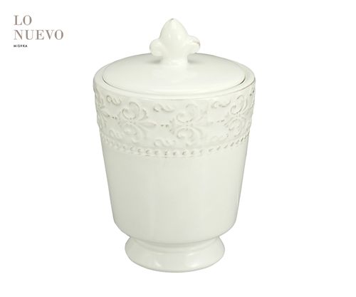 [7798293790830] Azucarera De Cerámica Tramado Flor De Lis 8,8X,8,8X13,5Cm