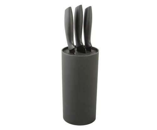 [7798257504244] Set X 3 Cuchillos De Hoja Y Mango Negro Con Taco Redondo Plastico Negro