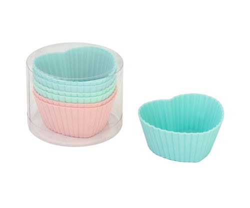 [7798257505814] Set X 6 Moldes De Silicona P/ Muffin Surtido Colores Rosa Verde Y Celeste Corazon