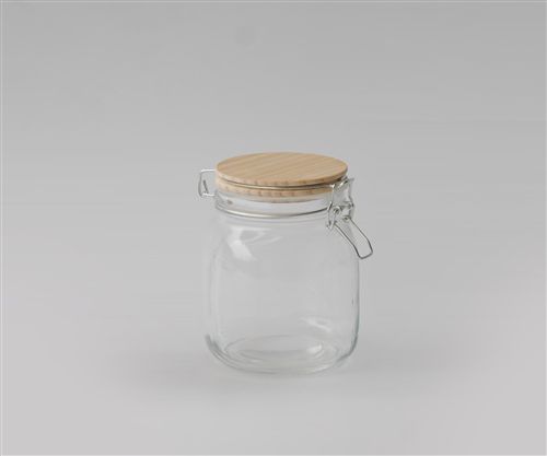 [7798257509171] Frasco Vidrio Cuad Cierre Hermetico Tapa Bamboo 11.4X14.8Cm