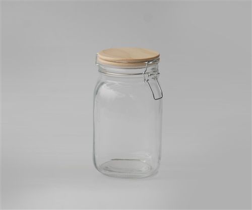 [7798257509188] Frasco Vidrio Cuad Cierre Hermetico Tapa Bamboo 11.3X19.8Cm
