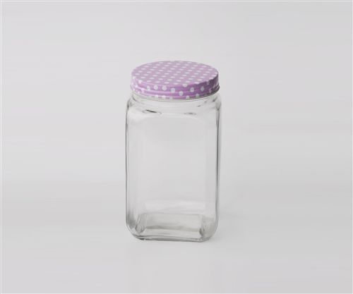 [7798257509362] Frasco Vidrio Cuad Tapa Rosa C/ Puntos Bcos 10.5X17.8Cm