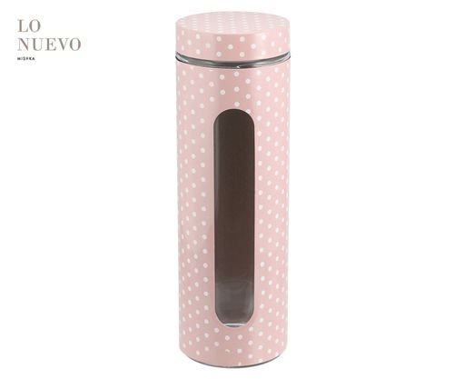 [7798293792384] Frasco Vidrio Metal Rosa C/ Lunares Bcos 10.1*31Cm 1800Ml