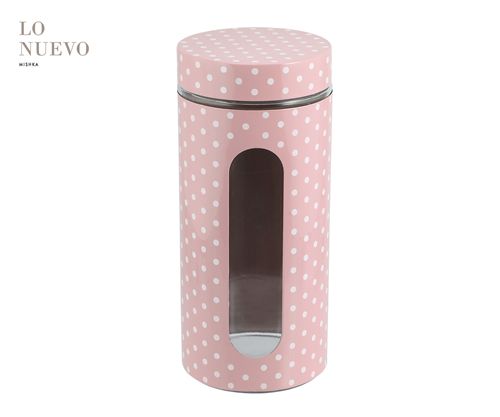 [7798293792407] Frasco Vidrio Metal Rosa C/ Lunares Bcos 10.1*23Cm 1350Ml