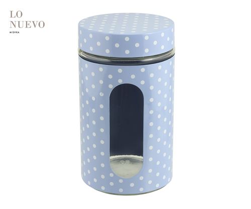 [7798293792414] Frasco Vidrio Metal Celeste C/ Lunares Bcos 10.1*18Cm 1000Ml