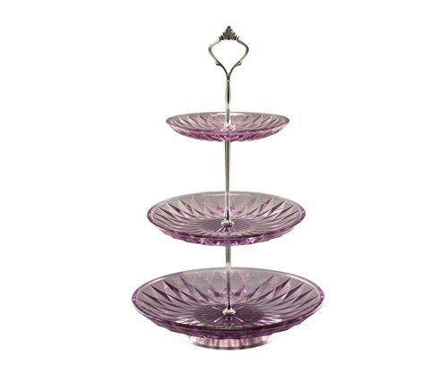 [7798257506262] Plato Para Masas De Vidrio Purpura 3 Pisos Diseño Diamantes 15,24 Cm, 20,32 Cm Y 25,4 Cm
