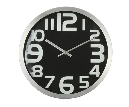 [7798182169969] Reloj Negro Borde Grueso Acero Num Gdes 30 Cm