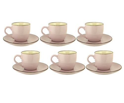 [7798257502325] Set X 6 Tazas  220 Cc Con Plato De Ceramica Rosa -1-