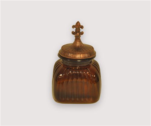 [7798257509829] Frasco Vidrio Tapa Flor De Lis Color Ocre 16.5X16.5X25Cm-1-