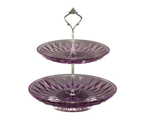 [7798257506255] Plato Para Masas De Vidrio Purpura  2 Pisos Diseño Diamantes 20,32 Cm Y 25,4 Cm -1-