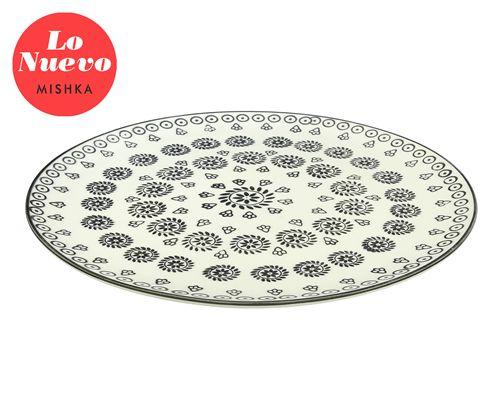 [7798293791523] Plato Redondo Porcelana Trama Flores Negras 30*30*2Cm
