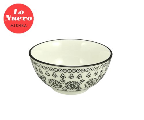 [7798293791585] Bowl Redondo Porcelana Trama Flores Negras 11.5*11.5*5.5Cm