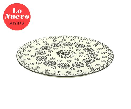 [7798293791530] Plato Redondo Porcelana Trama Flores Negras 24*24*1.5Cm