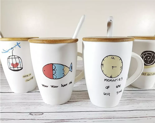 [7798293791035] Mug De Porcelana Alto Tapa Bamboo Cuchara Porcelana Caja Indiv