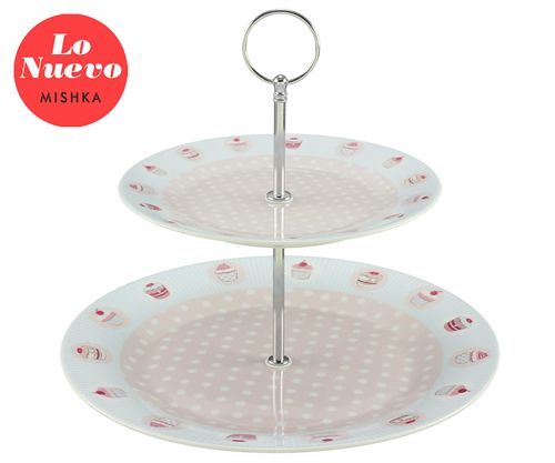 [0106B60] Plato Para Masas 2 Pisos Porcelana Cupcake 26,70/19Cm