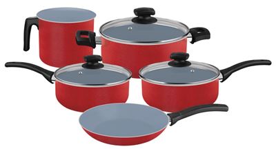 [20799/756] Quebec Batería De Cocina X 5 Piezas Roja
