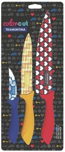 [23099/931] Colorcut Set De Cuchillos X 3 Hoja De Acero Inoxidable. Revestimiento Decorado