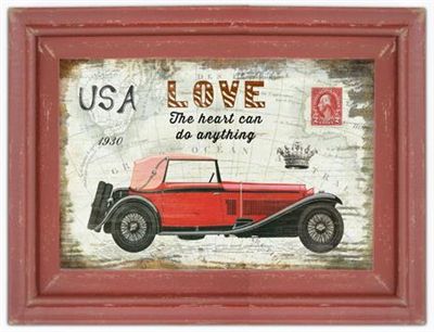 [GB6931] Cuadro Auto Rojo Madera 30 X 40