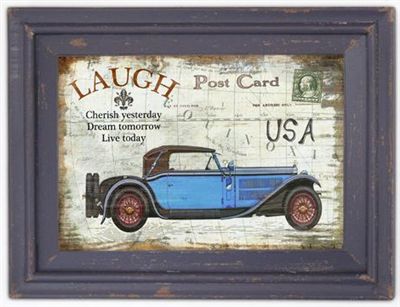 [GB6929] Cuadro Auto Azul Madera 30 X 40