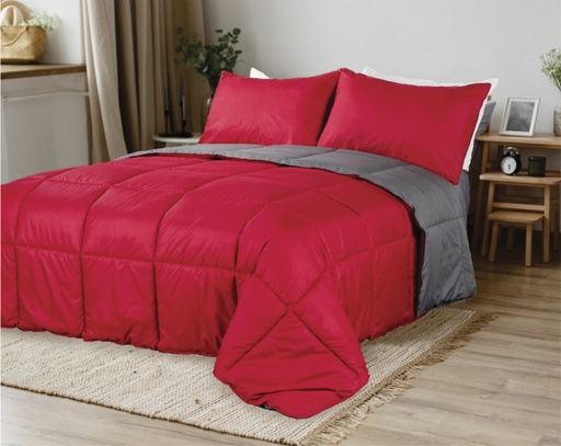 [02409023041-0137] Acolchado Simil Plumon Queen 230 X 240 Gris/Rojo