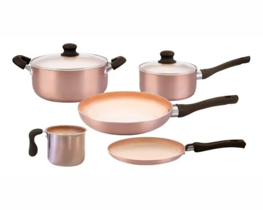 [7798319213947] "D"- Bateria Aluminio Hudson C/ Anthiaderente Ceramico Degradado 7 Pzs - Color Cobre