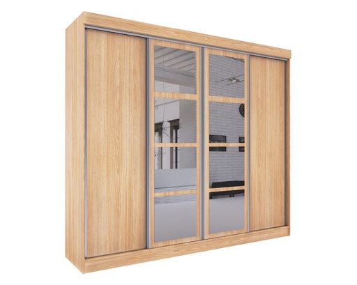 [DL464RN] Ropero 4 Ptas Corre. 8 Espej. 6 Caj (220X 250X 58Cm) Roble Natural