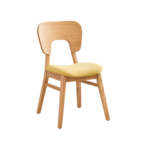 [801923] Silla Naoto Roble Respaldo Madera Tapizado Lino Mostaza