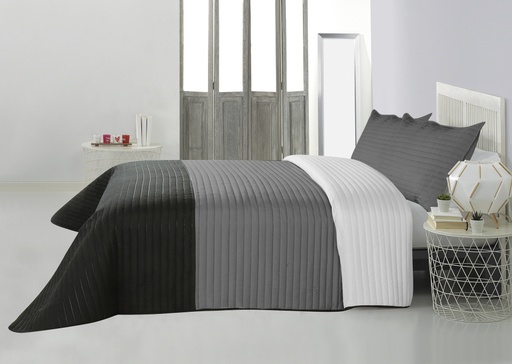 [084803220417119] Quilt Tricolor + Fundas Queen Color Blanco/Gris/Negro