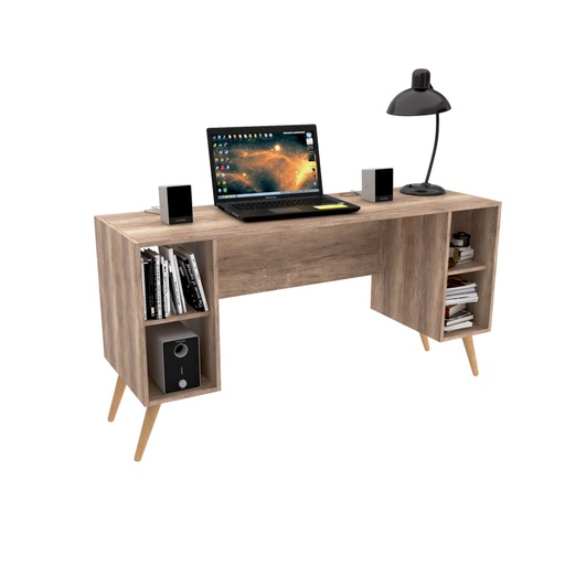 [DL891RNG] Escritorio Escandinavo 4 Estantes Roble Nebraska Gris