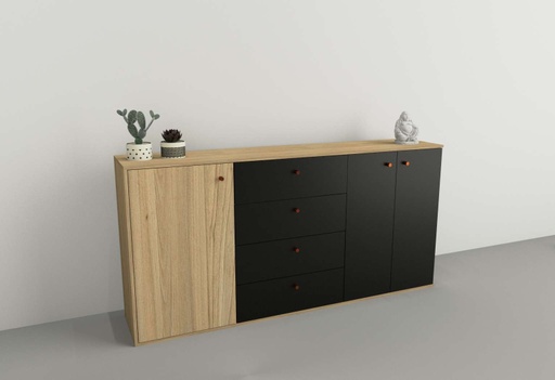 [7010-CON] Bahiut 4Caj 3Ptas Olmo Finlandes Negro