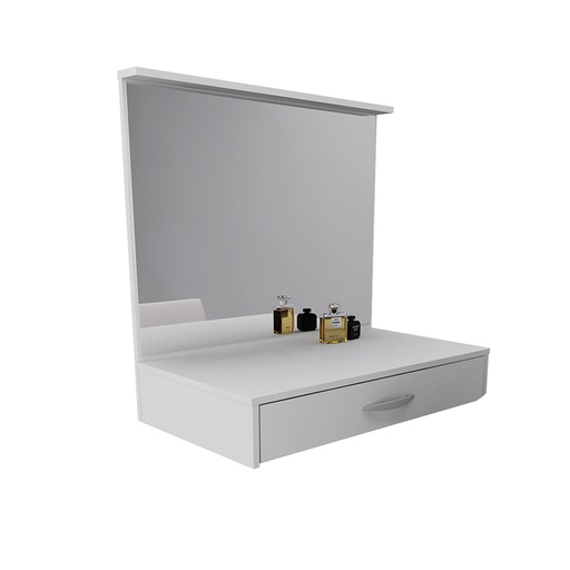 [1432-BLA] Tocador Maquillador Con Espejo Y Cajon Flotante Blanco